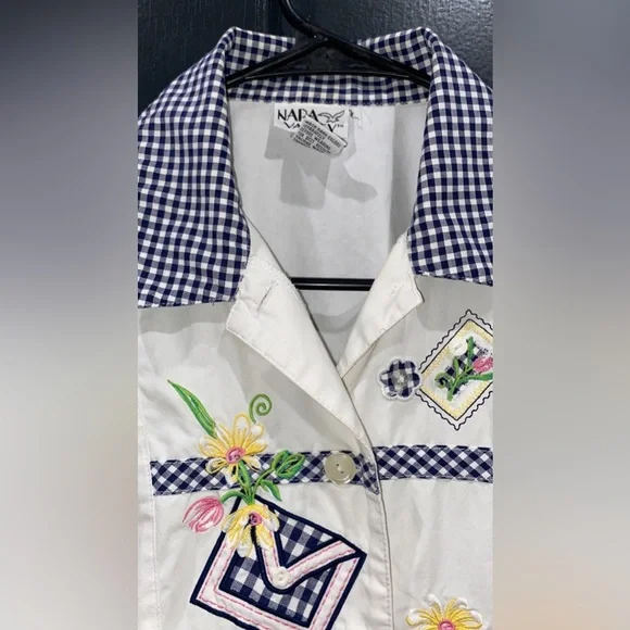 Napa Valley Embroidered Check White Floral Button-Down - Picture 5 of 9
